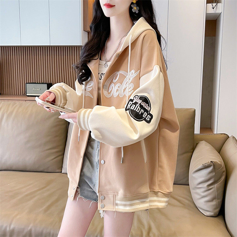 早春拼色棒球服外套女春秋薄款2025新款上衣宽松小个子开 衫厚棉T