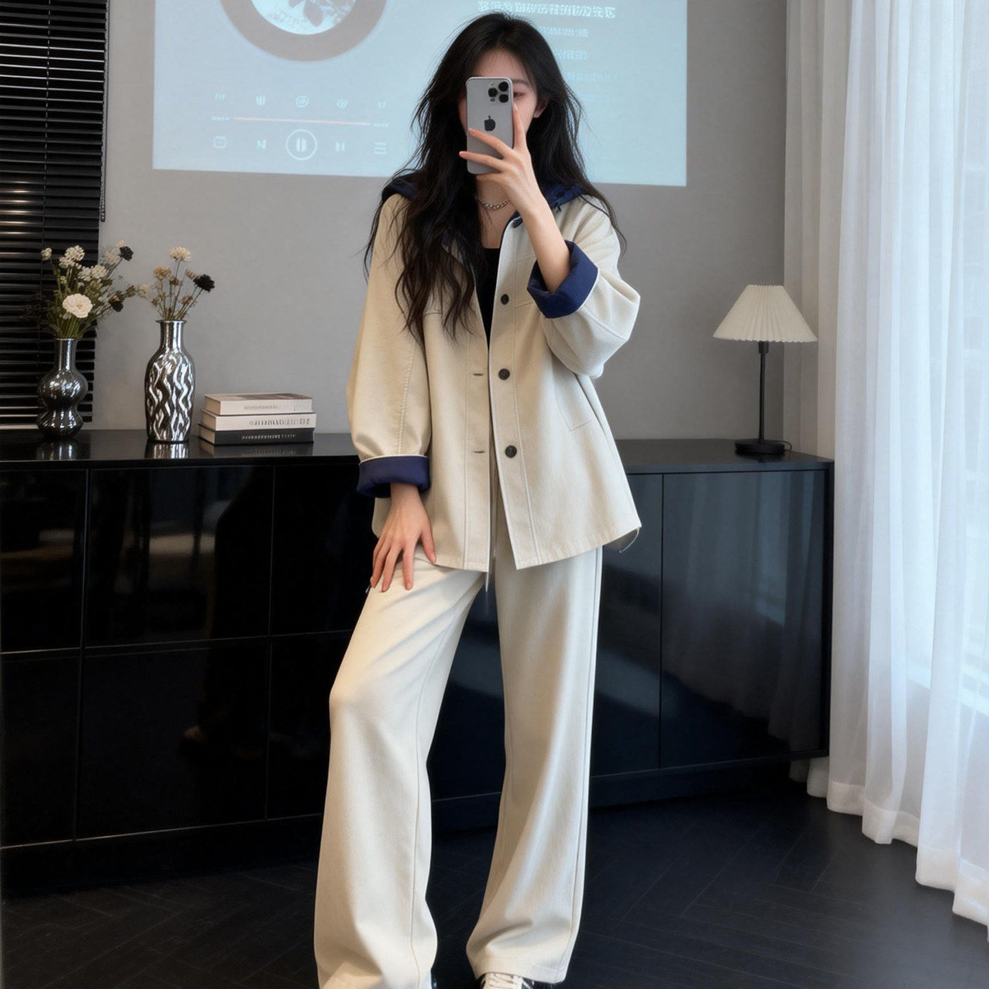 复古高级感撞色假两件连帽风衣外套宽松中长款2026年春秋新款女装