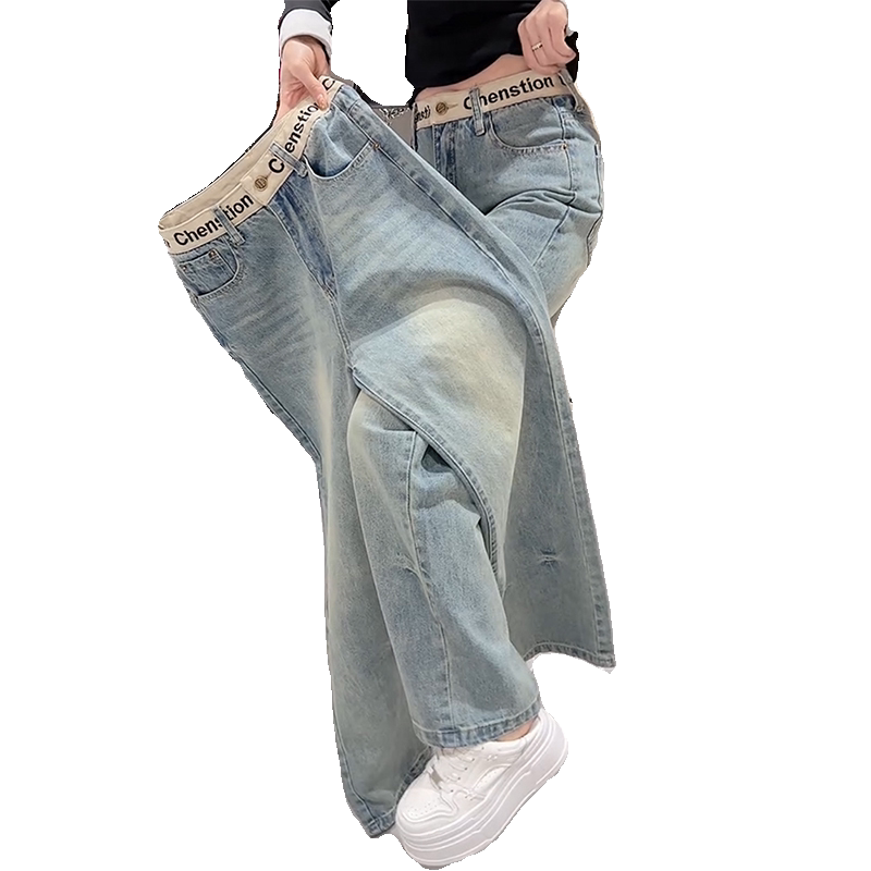 窄版直筒牛仔裤女夏季薄款2025新款夏天大尺码胖mm显瘦宽松阔腿裤