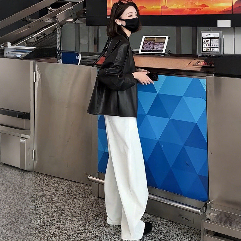 高级感爆款套装女春秋新款气质皮衣外套宽松显瘦阔腿休闲裤两件套