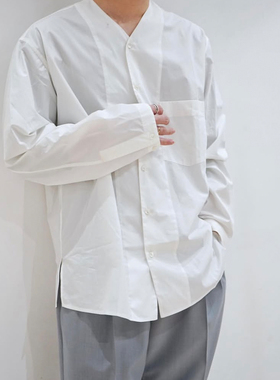 自主天花板】LEEM风格经典无领长袖纯棉衬衣 极简春秋百搭V领衬衫