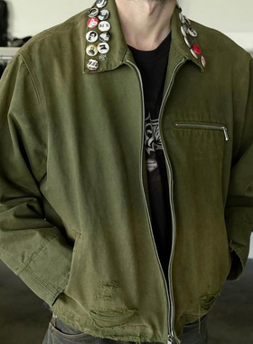 ERD忧郁的富二代风格小众潮牌做旧水洗破坏徽章宽松牛仔夹克外套