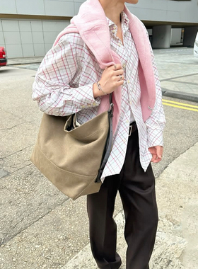 现货对版】LEM25SS风格Jennie同款帆布单肩牛皮大容量水洗做旧包