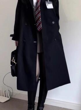 高级感jk大衣外套小个子黑色风衣学院风外套女春秋2025新款中长款