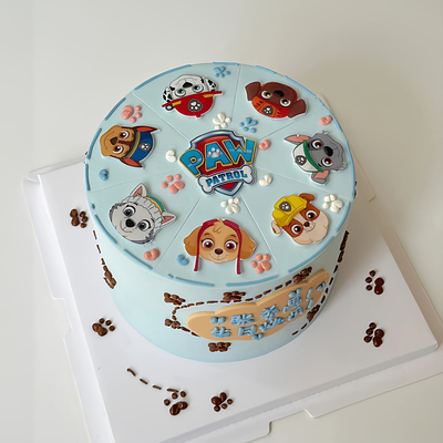 可爱儿童狗狗队长糯米纸翻糖蛋糕