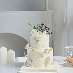 饰摆件网红女神闺蜜女朋友网纱蝴蝶烘焙插件 小仙女刺绣蝴蝶蛋糕装