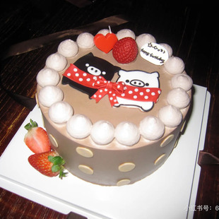 可爱波点黑白猪翻糖糯米纸女生闺蜜情侣蛋糕装饰摆件生日烘焙插件