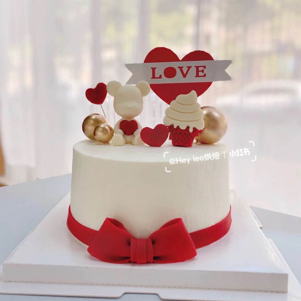 情侣恋人夫妻周年庆纪念日夫人老婆蛋糕装饰摆件爱心小熊烘焙插件