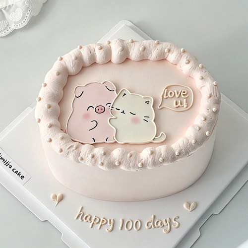 可爱小猪小猫情侣生日蛋糕装饰摆件周年纪念日糯米纸插牌甜品插件