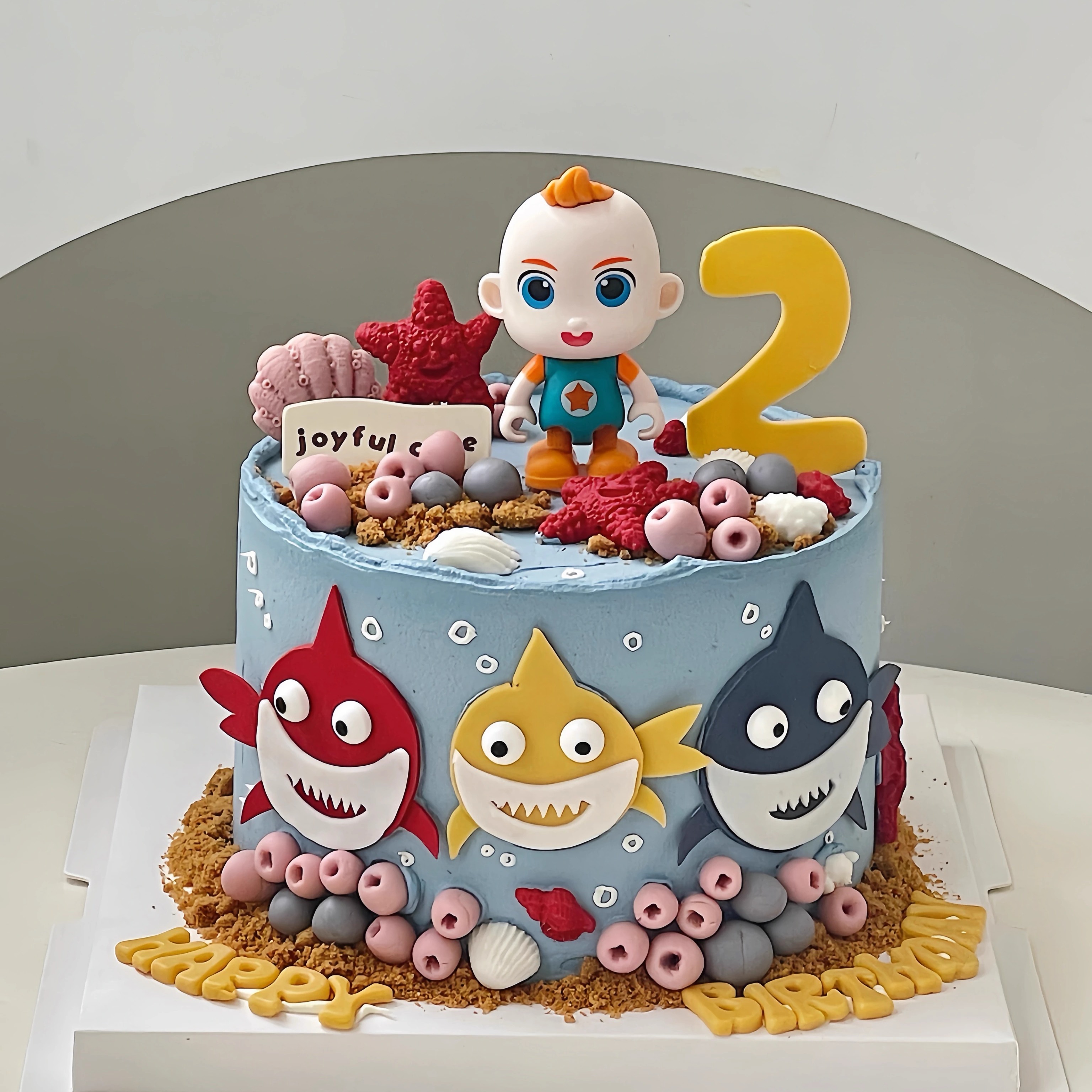 可爱鲨鱼宝宝海洋生日蛋糕装饰