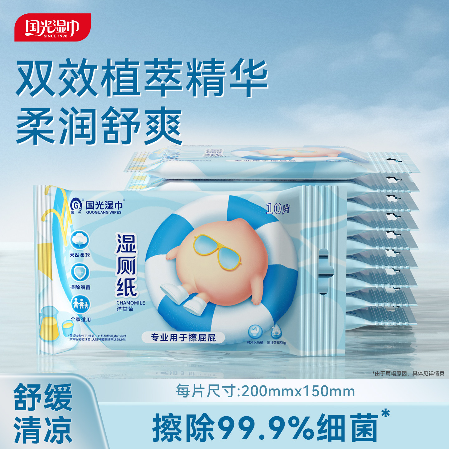 国光湿厕纸10片厕所湿纸巾擦屁屁专用马桶可冲散随身便携小包男女