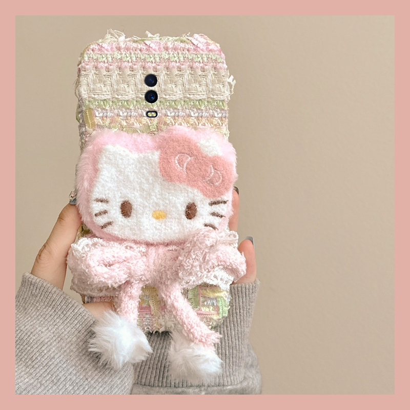 粉色蝴蝶结kt猫适用oppor17pro手机壳r15x梦境版r11splus可爱r9s呆萌r7plus秋冬季r17毛绒oppo毛茸茸0pp0卡通