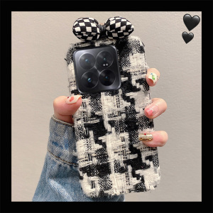 复古格子蝴蝶结适用小米14pro手机壳13ultra毛绒12spro绒布12x个性11青春版10女cc9e/mix4/9a/mi8se/civi3/1s