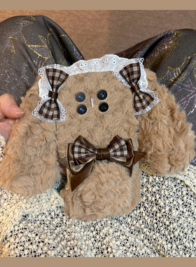 蕾丝格子蝴蝶结苹果适用华为magicv3手机壳magicvs2立体p50耳朵pockets秋冬季matexs2毛绒x5折叠屏x3硬ocket2