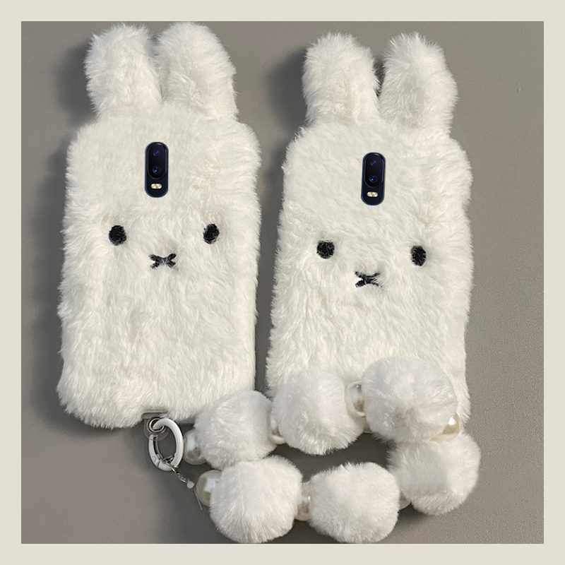 白色米菲兔适用oppor17pro手机壳r15x梦境版r11splus毛球r9s挂链r7plus可爱r17毛绒绒oppo秋冬季0pp0硅胶日韩