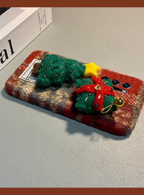 ins风格子圣诞树适用oppofindn3flip手机壳findn2flip红色n3绒布n2毛绒findn折叠屏秋冬季oppo立体0pp0立体硬