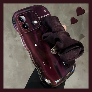 丝巾腕带适用iqooneo8pro手机壳iqooneo7se竞速版5s活力版6褶皱iq00立体爱酷紫色vivo日韩高级感小众气质硅胶