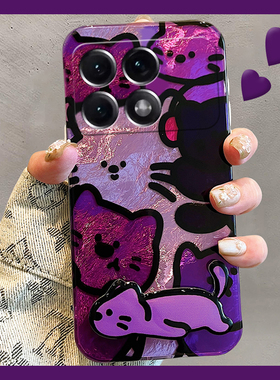 紫色猫咪适用小米红米k70pro手机壳k60e至尊版k50立体turbo3隐形k40s支架k30s锡纸纹k30i卡通12c硅胶k20透明p