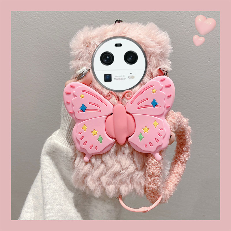 毛绒绒毛茸茸立体蝴蝶支架手机壳