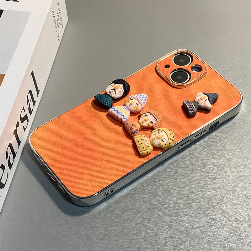 手机壳硅胶橙色牛仔纹卡通丑萌立
