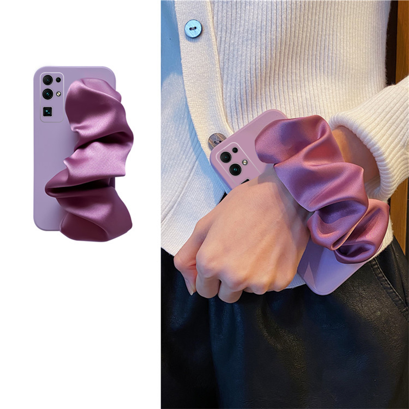 ins风褶皱腕带适用华为荣耀30pro+手机壳v30立体畅玩30plus紫色30s丝巾x20se液态10青春版9x简约honor新款软p