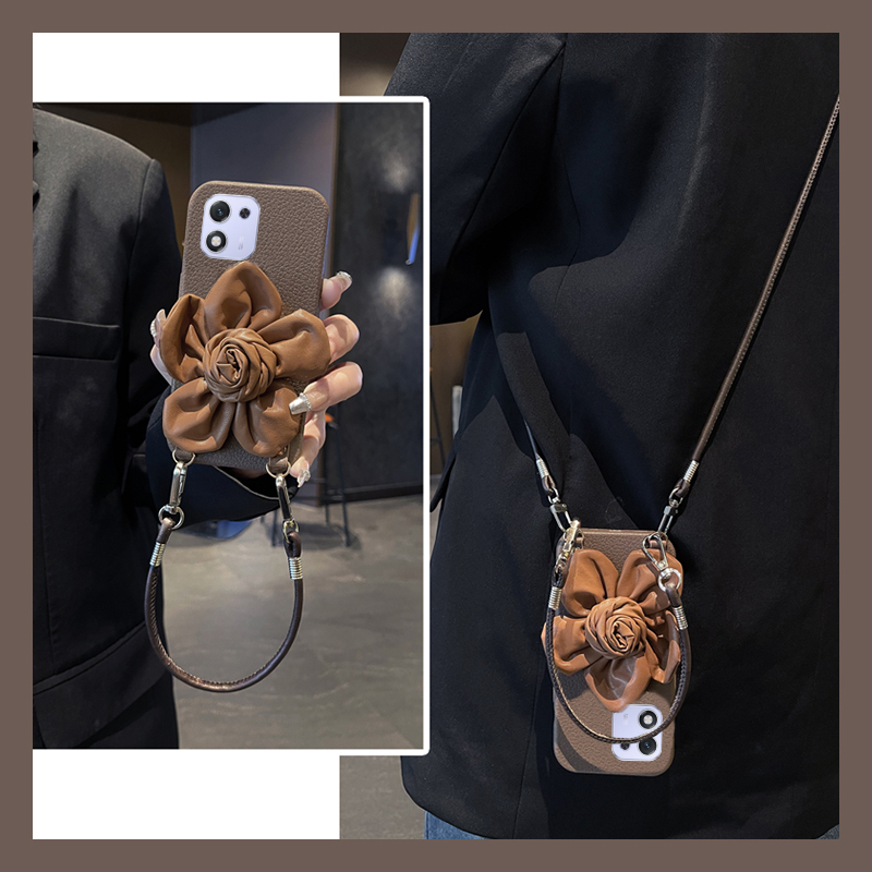 ins风皮质花朵适用华为荣耀magic8pro手机壳mgaic7斜挎x70i可背带x60por皮纹x50gt软x40畅玩60plus挂绳play9t