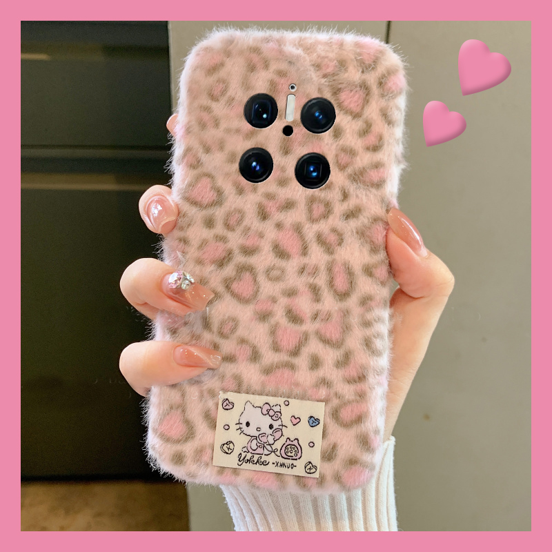 豹纹凯蒂猫贴纸适用华为mate70pro+手机壳meta60可爱mata50e毛绒rs保时捷设计mete40e十m30秋冬20x呆萌10卡通