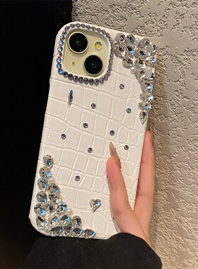 白色格子鳄鱼纹适用华为nova15手机壳novo14ultra奢华13pro水钻12活力版11se闪钻10z仿皮9皮纹8i钻石huawei软