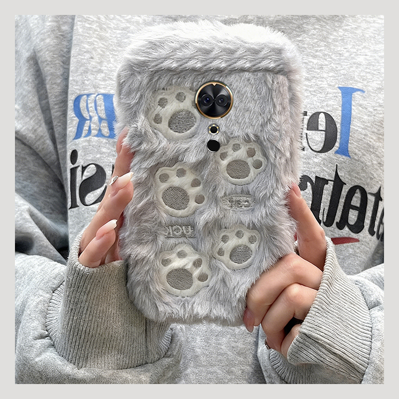 刺绣猫爪适用美图m8机壳m8s保暖t8冬天t8s秋冬季t9毛绒v6毛茸茸硅胶全包防摔卡通新款暖手可爱毛毛呆萌软壳女