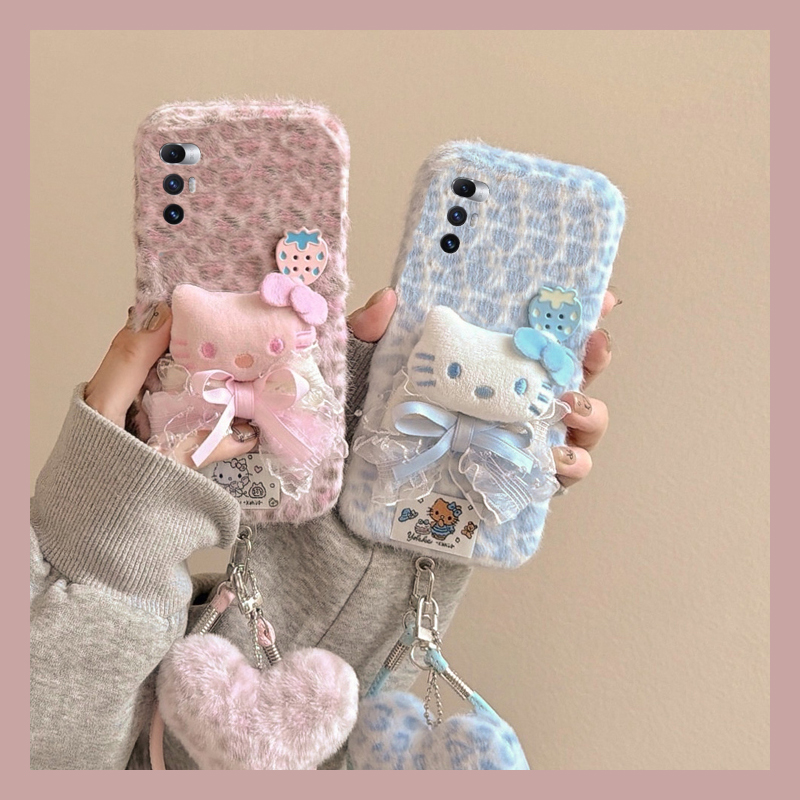 草莓豹纹kt猫适用小米mixfold4手机壳mixfold3挂件mixfold2折叠屏mixflip挂绳mi秋冬季毛绒毛茸茸可爱卡通硬