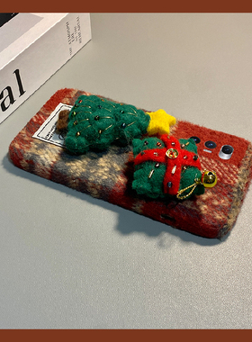 ins风格子圣诞树适用小米mixfold4手机壳mixfold3红色mixfold2折叠屏mixflip绒布mi毛绒秋冬季立体保暖新款硬