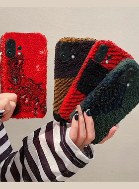 ins风红色格子适用vivos30promini手机壳s20撞色s19pro拼色s17t秋冬季s16e绒布t1毛绒s15毛茸茸s12s10s9s7s1