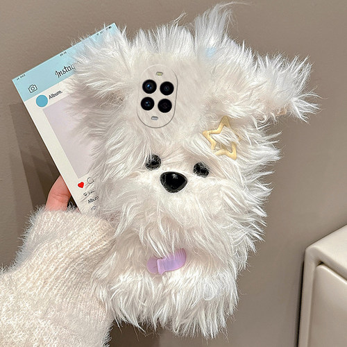 炸毛发夹小狗适用华为nova15pro手机壳novo15ultra卡通por可爱十五秋冬季huawei硅胶毛绒毛茸茸全包防摔暖手p