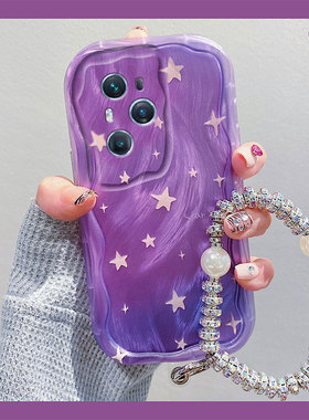 紫色梦幻星星适用华为荣耀100手机壳x50i+高级感90pro小众50se羽纱70波浪纹60硅胶80gt直屏版30s十honor20女
