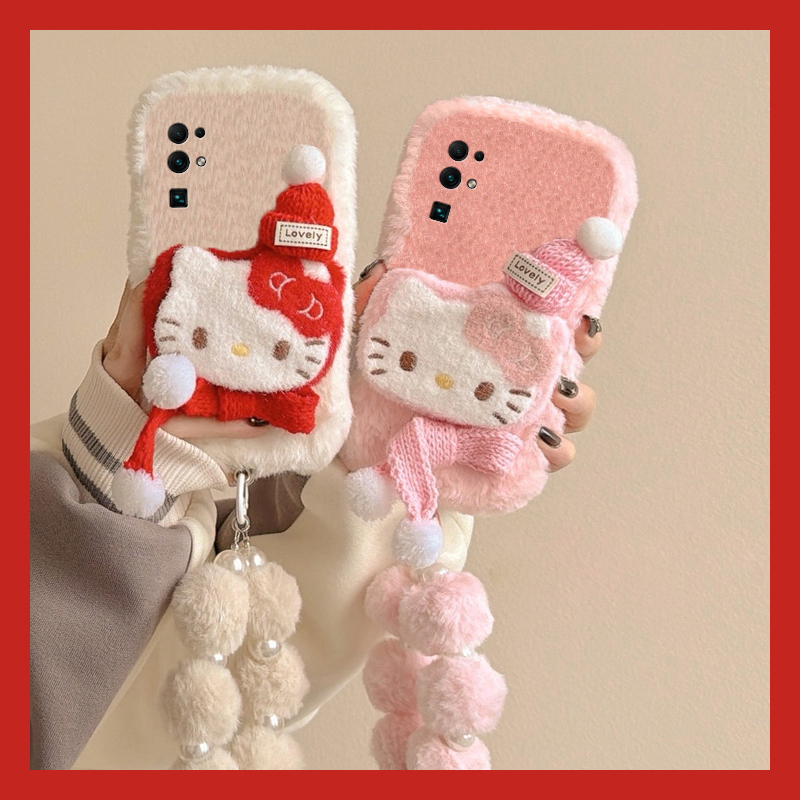 圣诞帽子kt猫适用华为荣耀30pro+手机壳30s毛球v30挂链x30i秋冬畅玩30plus毛绒x20se卡通x10max/play4t/3可爱