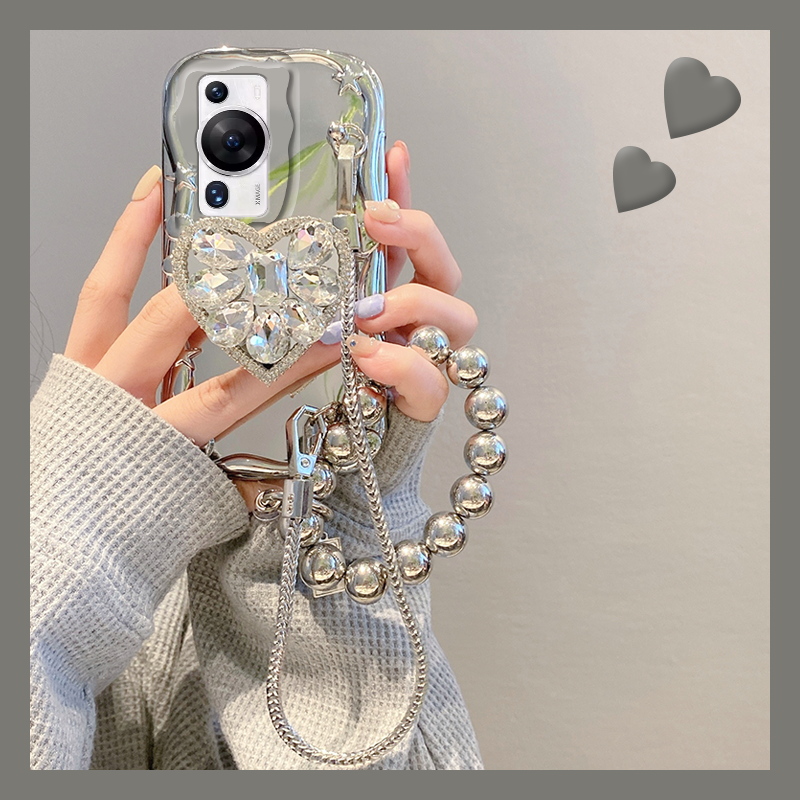 轻奢风带钻爱心支架适用华为p60手机壳p50电镀p50e高级感p40pro+简约p30por十5g版小众钻石气质名媛奢华女款