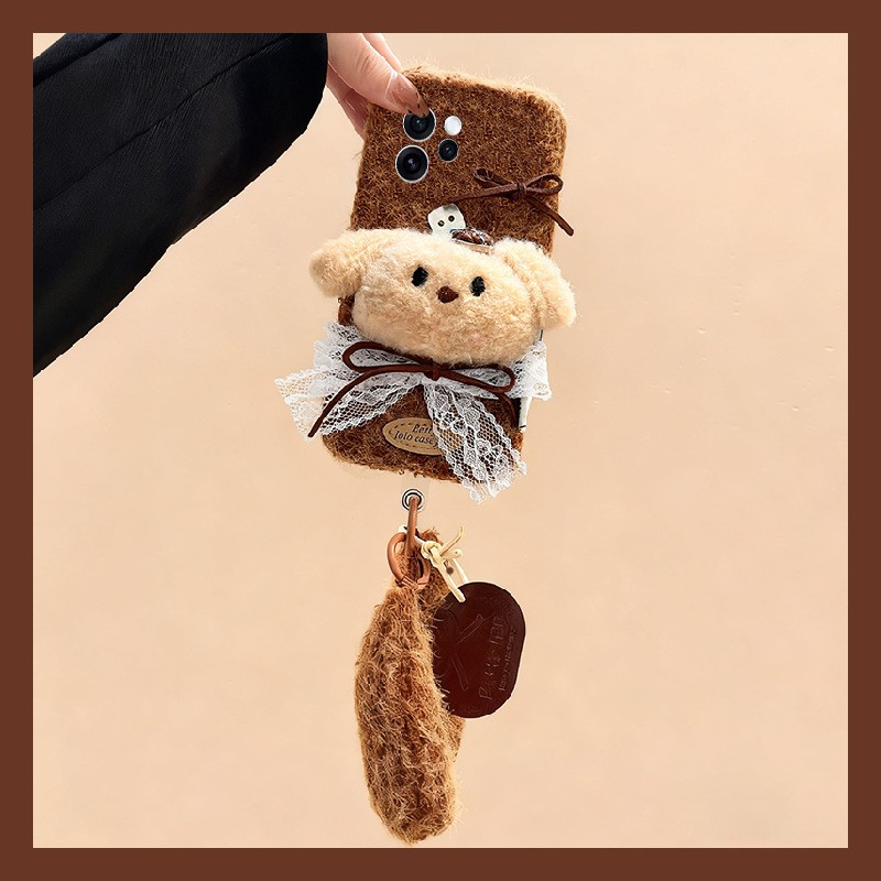 手机壳秋冬毛绒立体卡通蕾丝蝴蝶