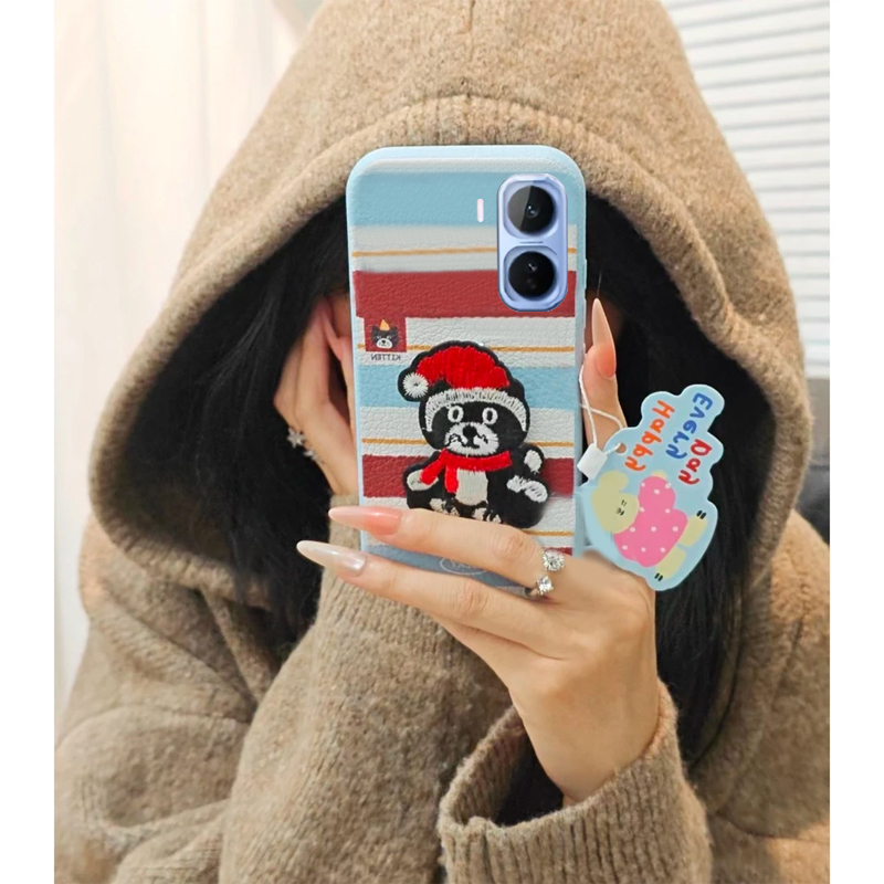 刺绣圣诞猫咪小狗适用vivoiqooneo11手机壳iqneo10pro条纹neo9卡通8皮纹7se趣味6新款5活力版3软z1/855竞速版