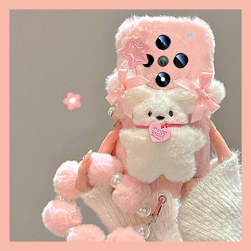 少女心小狗适用oppofindx8手机壳真我x50pro毛球k12x挂链x7卡通realme秋冬findx6pro毛绒ultra硅胶x5/x3/k10