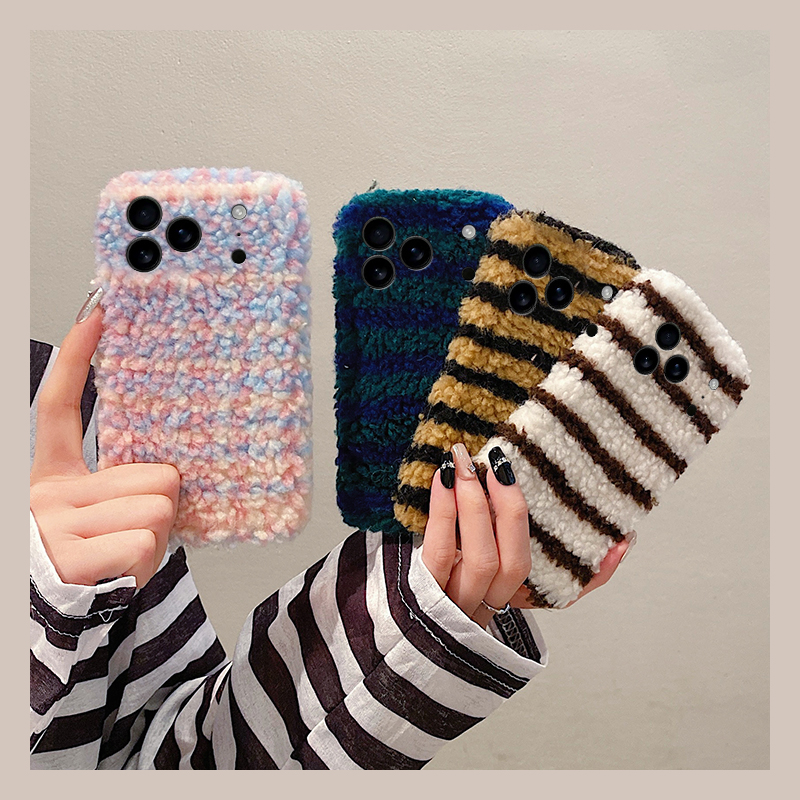 ins风彩色条纹适用苹果17promax手机壳华为pura80荣耀400pro小米15线条vivos30拼色opporeno14秋冬季x200毛绒