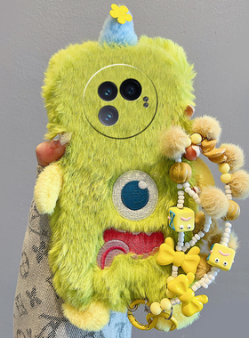 绿色独眼怪适用vivoxfold3pro手机壳xfold2立体xflip挂链vivo卡通vovo折叠屏秋冬季vivi毛绒绒+十硬壳搞怪女