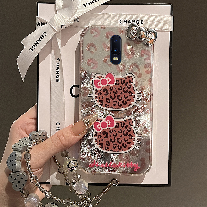 豹纹KT猫适用oppor17pro手机壳r15x梦境版r11splus立体r9s蝴蝶结r7plus挂链r17少女心oppo锡纸纹0pp0硅胶卡通
