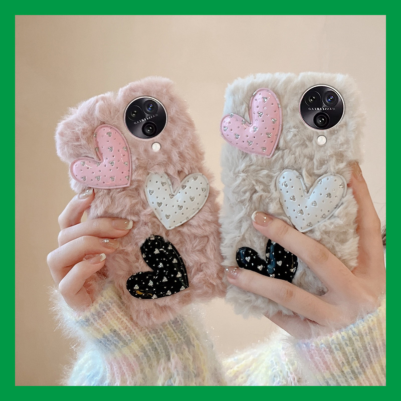 毛绒绒毛茸茸秋冬立体爱心手机壳