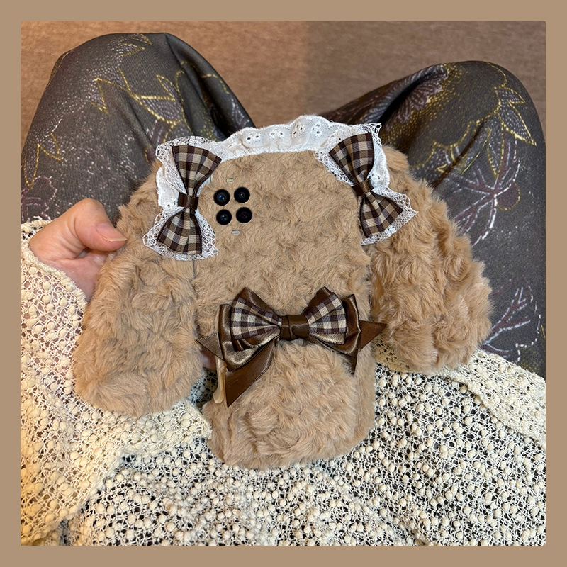 蕾丝格子蝴蝶结苹果适用华为nova14手机壳novo13pro立体12ultra耳朵11秋冬10z毛绒9se卡通8软7i/6/5/4e活力版