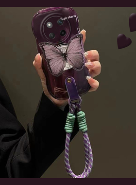 紫色蝴蝶支架适用华为荣耀x60手机壳x60pro高级x60gt斜挎x60i韩系por个性六十可背带honor硅胶立体斜跨日韩女