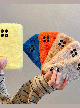 简约纯色黄色适用oppo一加12手机壳ace3兔毛2pro保暖2v秋冬季1毛毛9rt毛茸茸8t硅胶7tpro冬天6t/1+oneplus软p