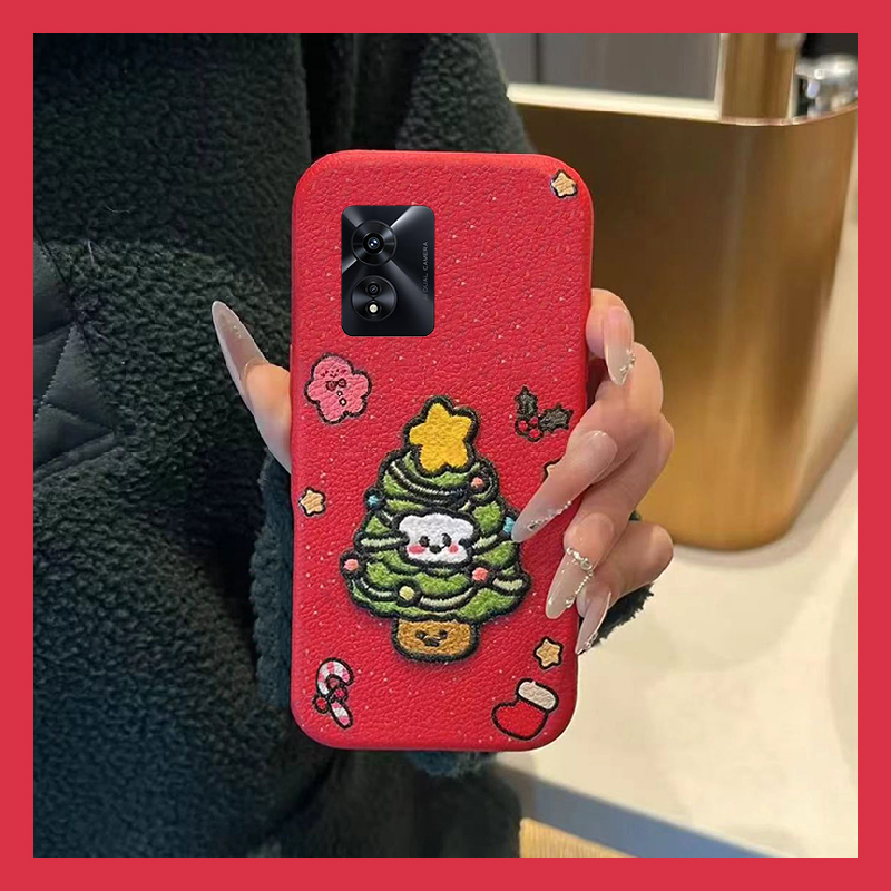 ins风刺绣圣诞树适用oppoa97手机壳a96新年a93s红色a92s可爱a72皮纹a53仿皮a58x新款a57硅胶a56软a55/a32/a36
