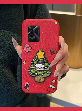ins风刺绣圣诞树适用oppoa97手机壳a96新年a93s红色a92s可爱a72皮纹a53仿皮a58x新款a57硅胶a56软a55/a32/a36