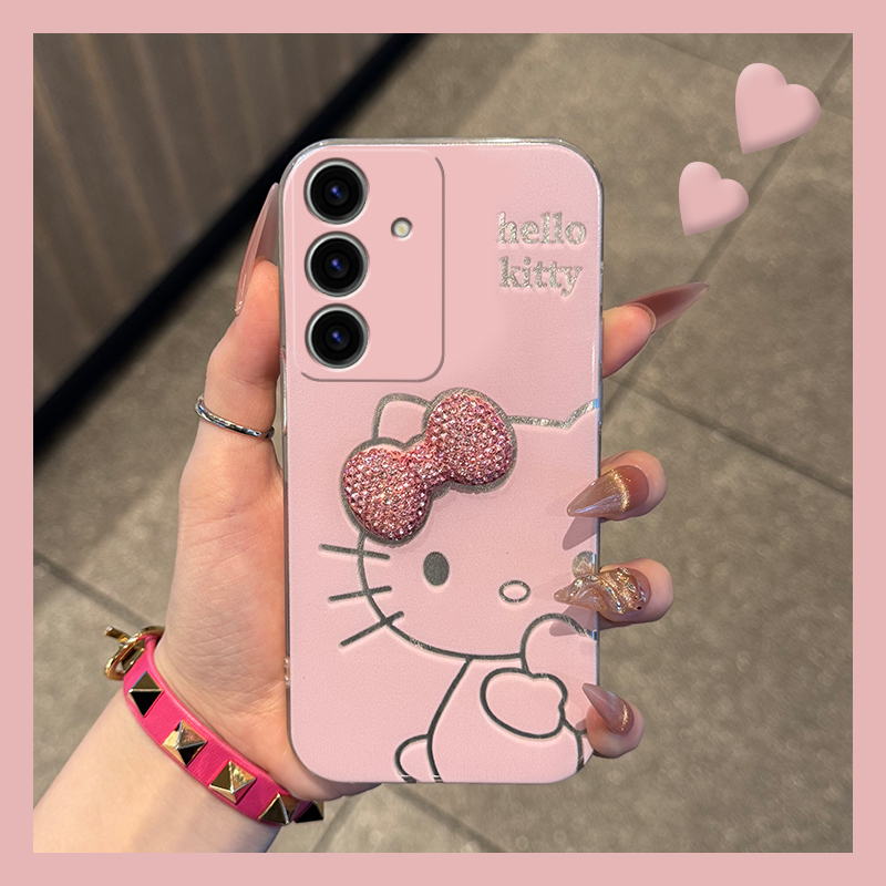 粉色可爱凯蒂猫适用三星s25edge手机壳s24plus立体s23+十s22水钻s21fe蝴蝶结s20ultra羽纱s10软s9/s8/note20