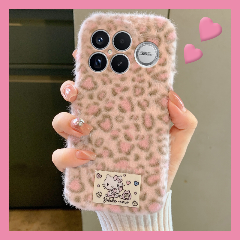 豹纹凯蒂猫贴纸适用小米红米k90promax手机壳k80可爱k70pro秋冬季k60e至尊版k50毛绒turbo4软3/k40s/k30i/12x